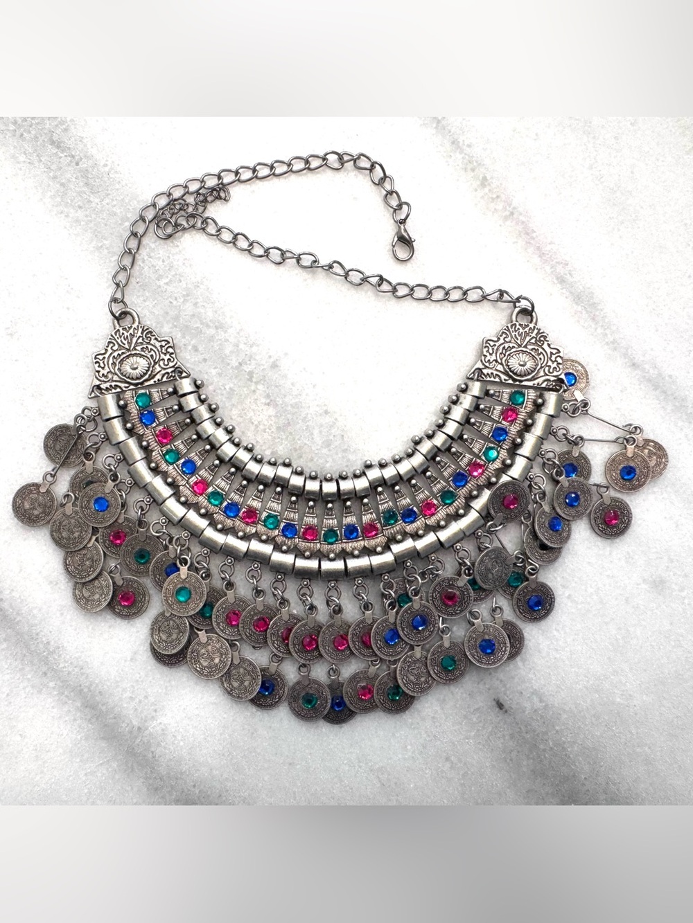 Handmade Coin Statement Necklace, Boho, Tribal